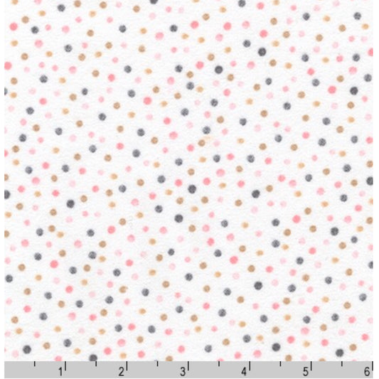 Multi Coloured Dots Tan - Cuddly Kittens By Robert Kaufman - 100% Cotton Flannel Fabric - Rosie's Craft Shop Ltd