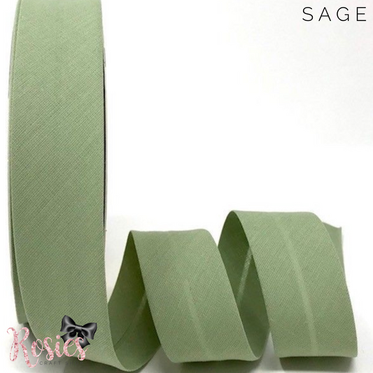 30mm Sage Plain Polycotton Bias Binding - Rosie's Craft Shop Ltd