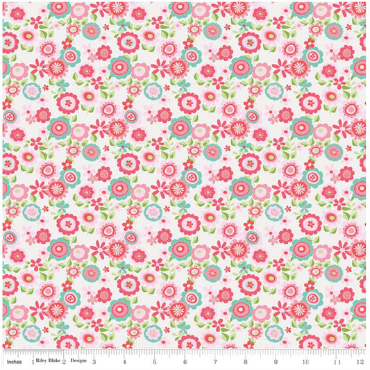 White Floral - Butterflies & Berries By Riley Blake - 100% Cotton Fabric - Rosie's Craft Shop Ltd