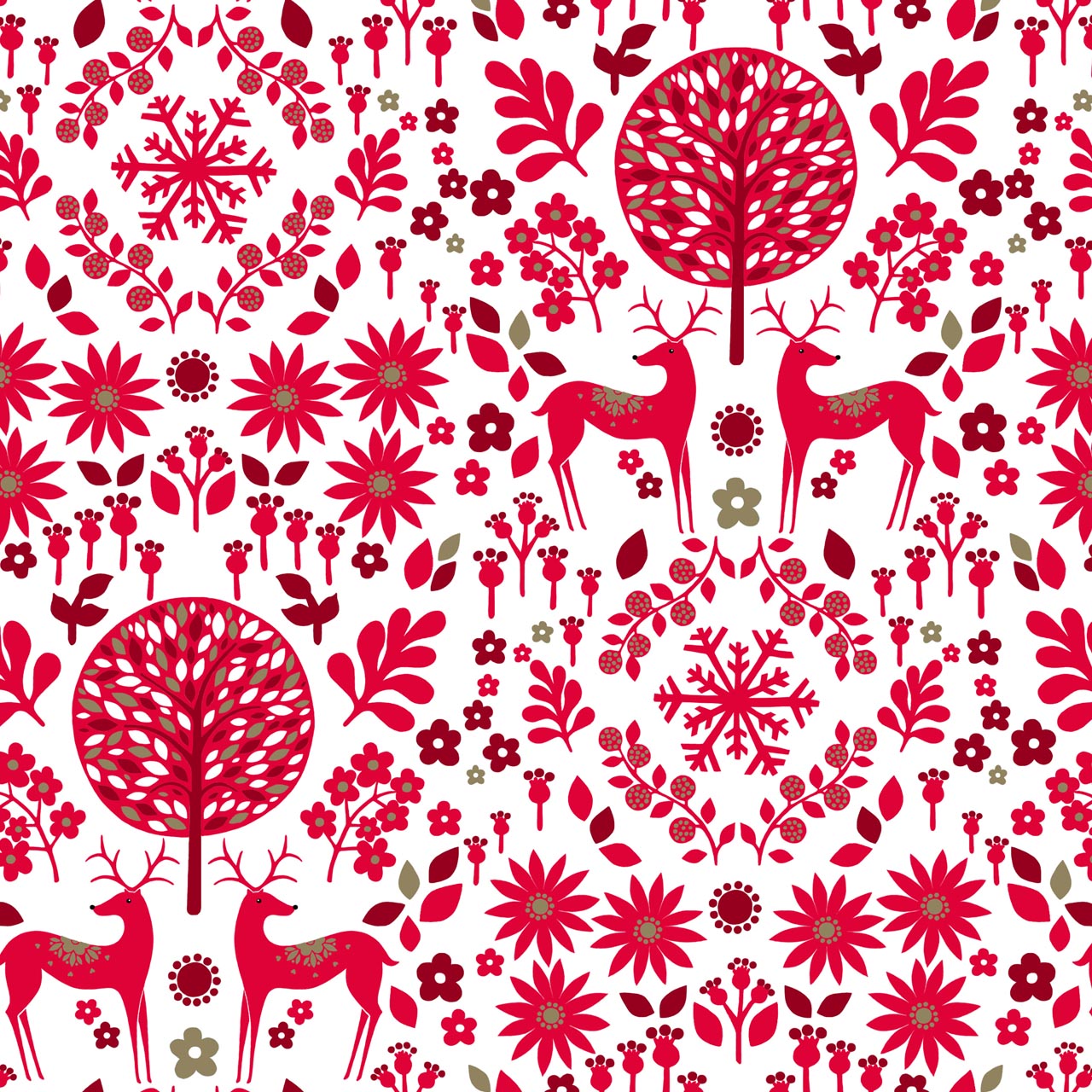 Reindeer Damask Metallic Red on White - Starlit Hollow - Dashwood Studio Cotton Fabric ✂️ £13 pm