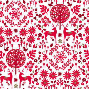 Reindeer Damask Metallic Red on White - Starlit Hollow - Dashwood Studio Cotton Fabric ✂️