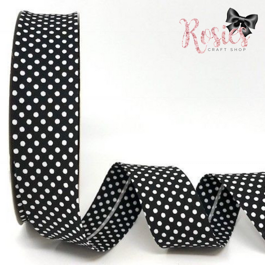 30mm Black with White Polka Dot Polycotton Bias Binding