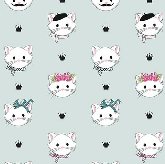 Kitty Cat Faces Mint Sparkle Metallic - Chloe and Friends - Riley Blake Cotton Fabric ✂️ £10 pm *SALE*