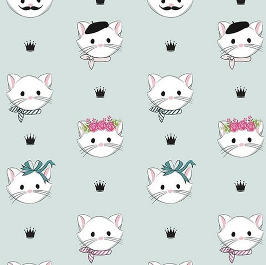 Kitty Cat Faces Mint Sparkle Metallic - Chloe and Friends - Riley Blake Cotton Fabric ✂️ £10 pm *SALE*