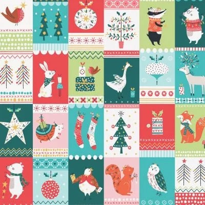 Festive Blocks Multi with Metallic - Forest Friends - Dashwood Studios Cotton Fabric ✂️