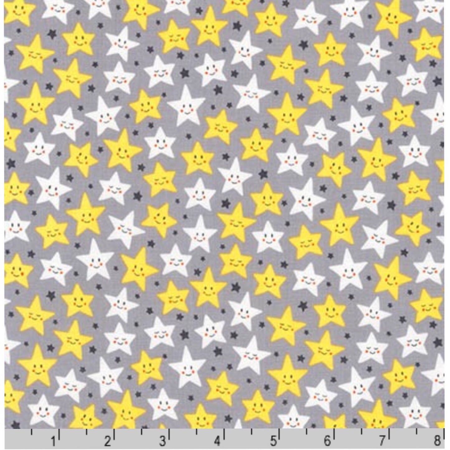 Smiling Happy Stars Grey - Daydreamer By Robert Kaufman - 100% Cotton Fabric - Rosie's Craft Shop Ltd