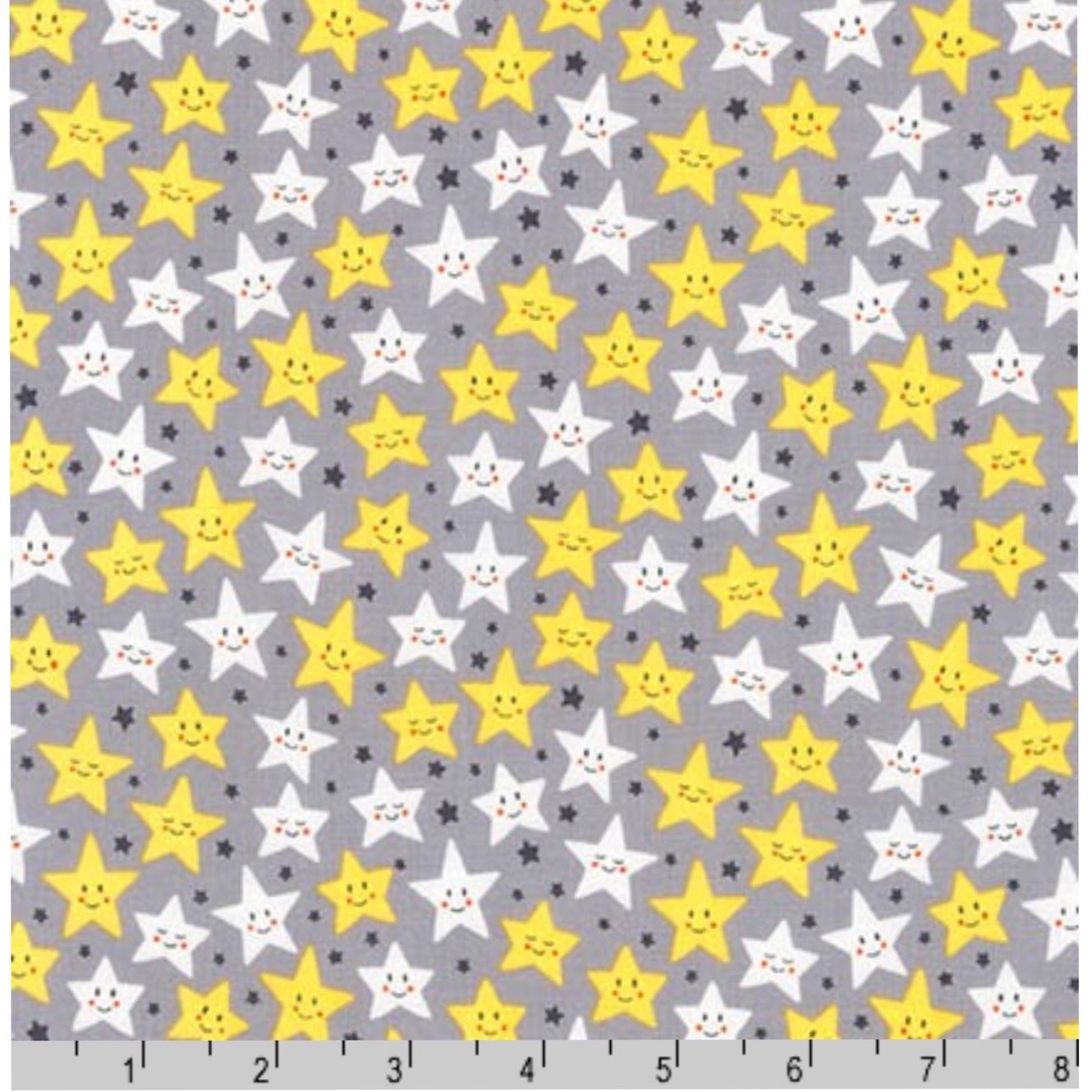 Smiling Happy Stars Grey - Daydreamer By Robert Kaufman - 100% Cotton Fabric - Rosie's Craft Shop Ltd