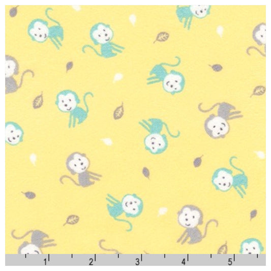 Yellow Monkey - Monkey Hangout By Robert Kaufman - 100% Cotton Flannel Fabric - Rosie's Craft Shop Ltd