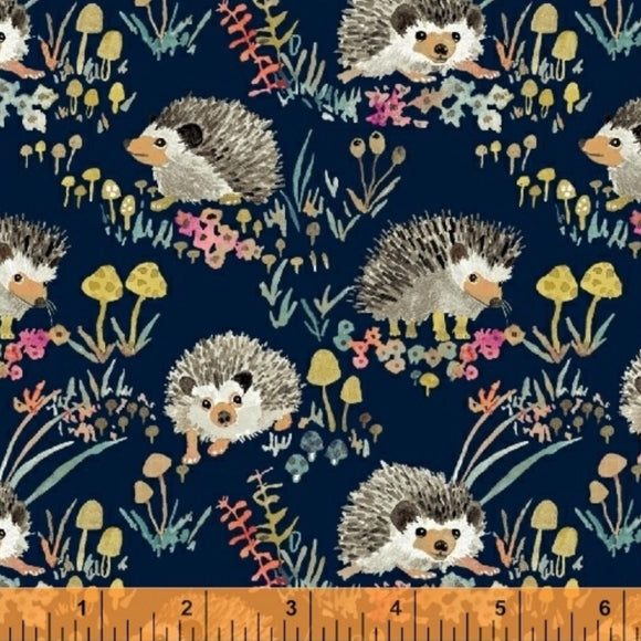 Woodland Hedgehogs on Navy - Enchanted Forest by Windham Fabrics 100% Cotton Fabric - Rosie's Craft Shop Ltd