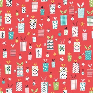 Christmas Presents on Red with Metallic - Forest Friends - Dashwood Studios Cotton Fabric ✂️
