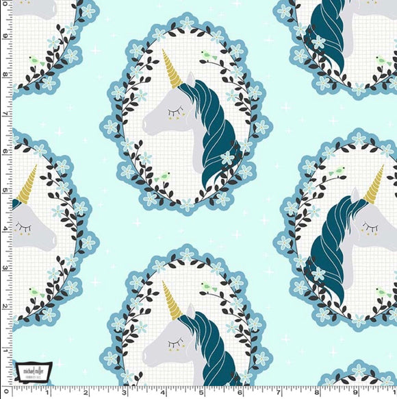 Aqua Believe in Unicorns by Michael Miller - 100% Cotton Fabric - Rosie's Craft Shop Ltd