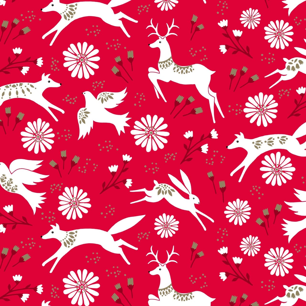 Reindeers & Flowers Metallic Red - Starlit Hollow - Dashwood Studio Cotton Fabric ✂️ £13 pm