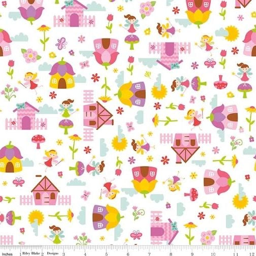 *SALE* Toadstool Houses White - Fairy Garden - Riley Blake Cotton Fabric