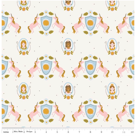 Cream Guinevere Main Unicorns - Guinevere by Riley Blake - 100% Cotton Fabric - Rosie's Craft Shop Ltd