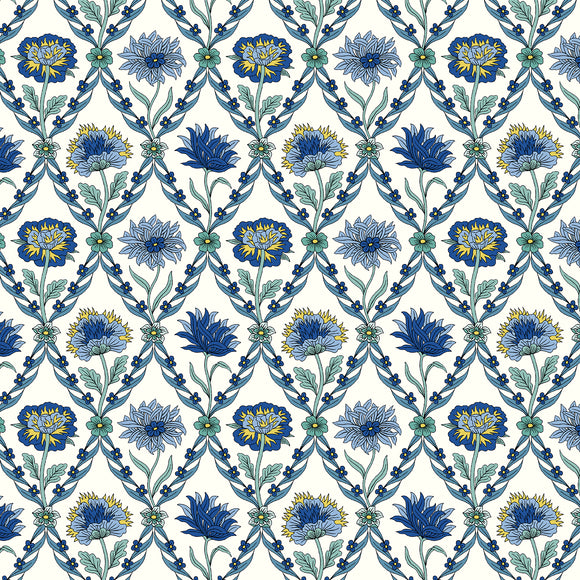 Kew Trellis Navy on White - Liberty Summer House Collection Cotton Fabric
