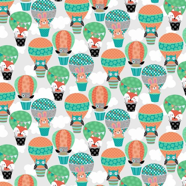 Woodland Animals in Hot Air Balloons White - Owl's Woodland Adventure - Studio E Cotton Fabric ✂️ £9 pm *SALE*